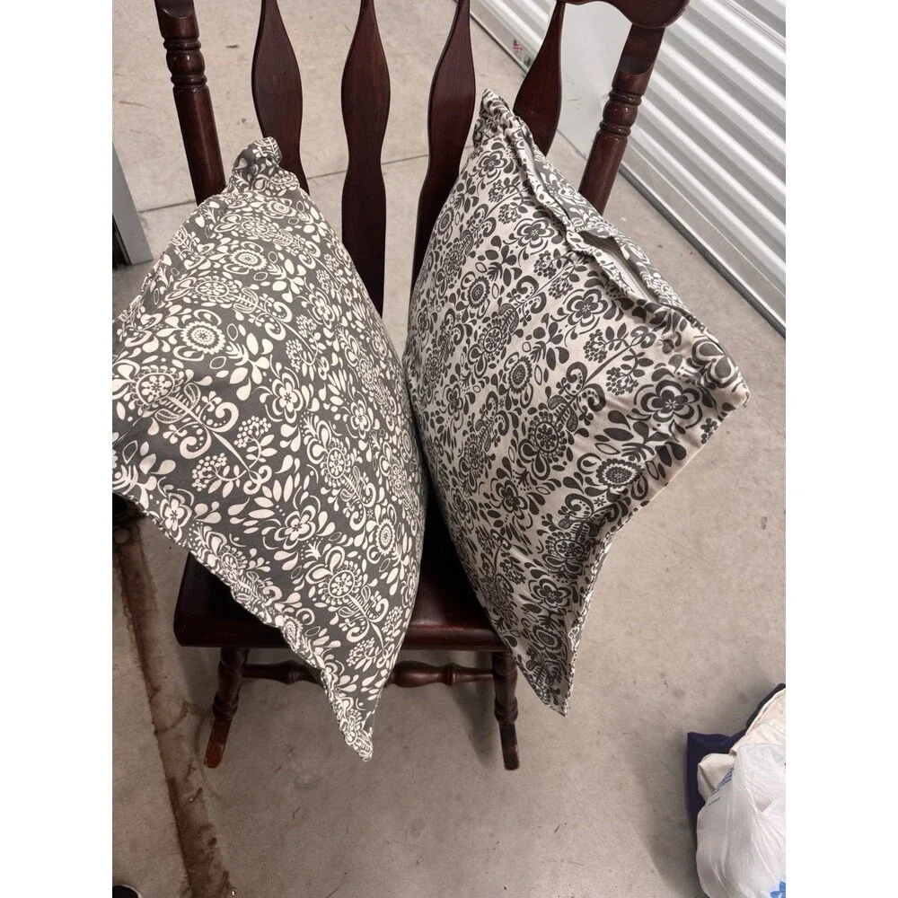 2 Ikea Akerkulla Gray White Euro Pillow Cover Shams Floral Square 26x26 Zipper